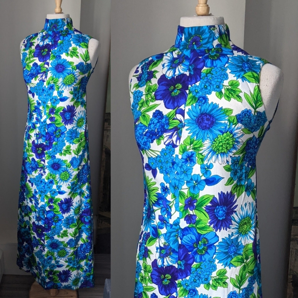 Floral Blue and Green Women's Dress